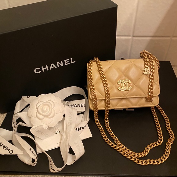 🪴 NIB CHANEL mini bag crossbody clutch gold yellow pending cc - Picture 6 of 11